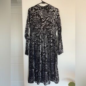 Floral Black and Gray Velvet Dress